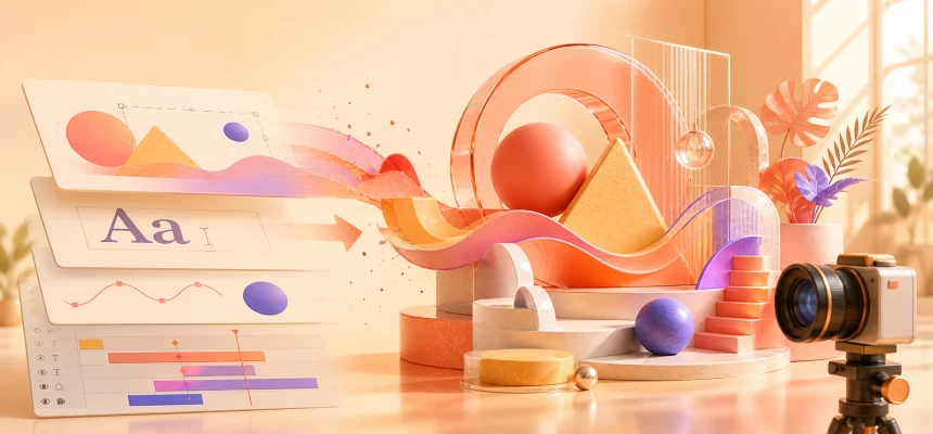 Layer3D browser workflow transforming a flat design into an animated 3D scene